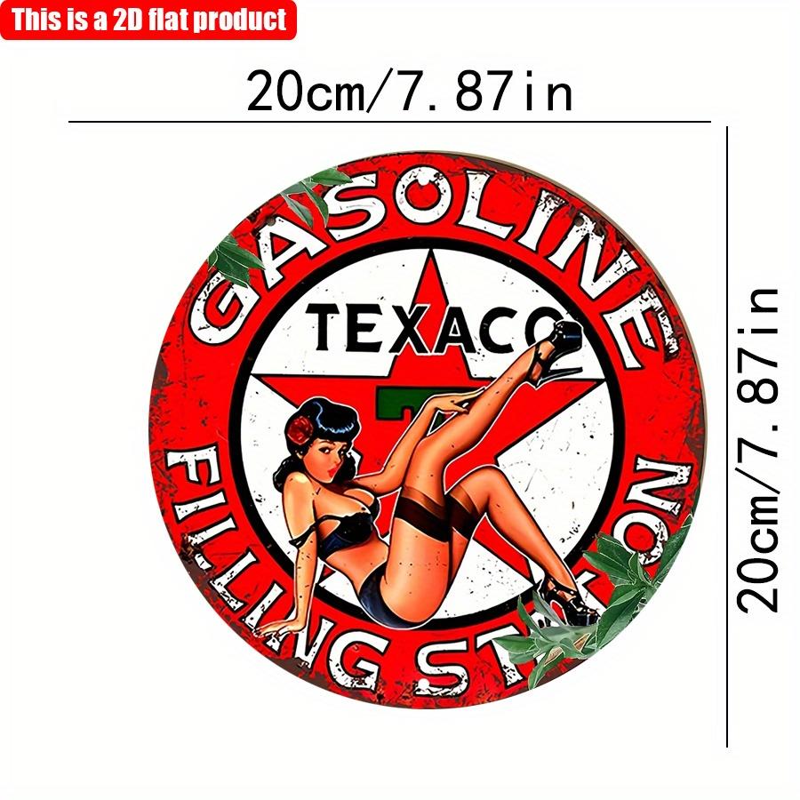 2D tekis 20*20cm 1 dona texaco benzin quyish shoxobchasi Retro Vibes Dumaloq Yoqilg'i Quyish Shoxobchasi Belgisi, Garaj uchun Noyob Devor San'ati, Yoqilg'i Quyish Shoxobchasini Dekoratsiyasi, Nostalgik