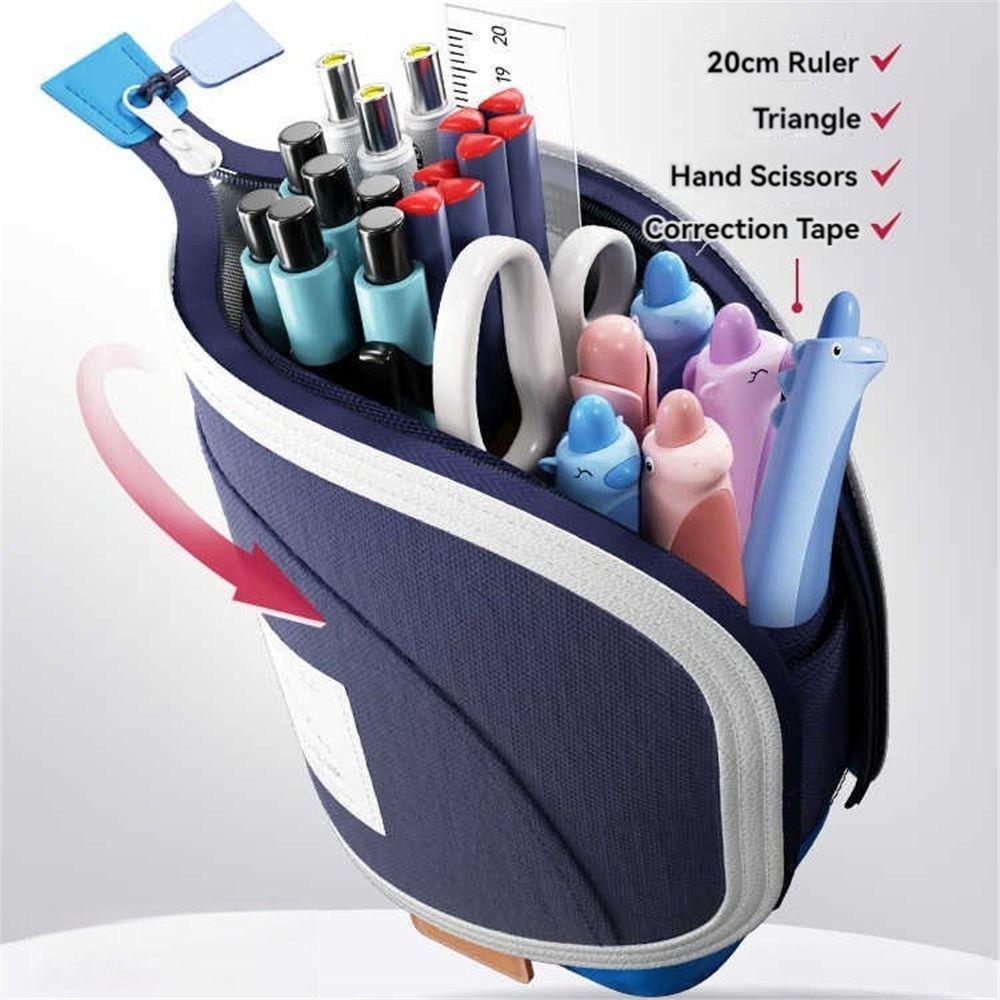Vertical Retractable Pencil Bag 2-in-1 Stationery Storage Bag  Desk Supplies Holders