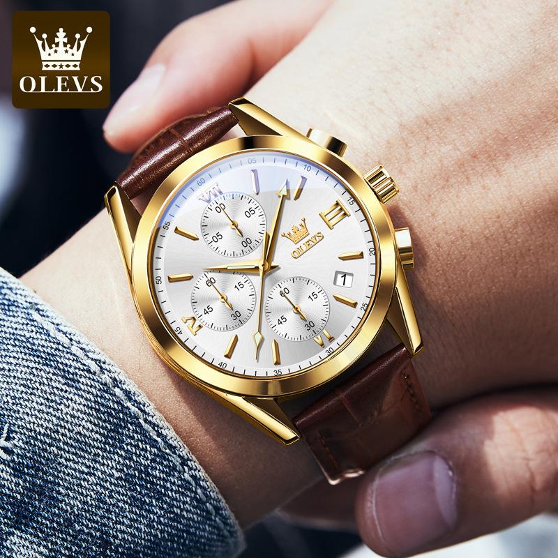 Это водонепроницаемые светящиеся часы-хронограф с тремя глазами, многофункциональные кварцевые часы с календарем, праздничный подарок, мужские деловые часы