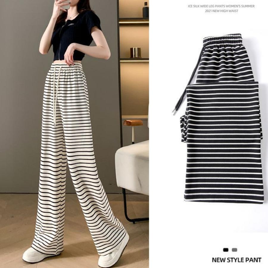 Широкие брюки в черно-белую полоску для женщин, весна-лето, прямые свободные повседневные брюки, универсальные брюки с принтом зебры