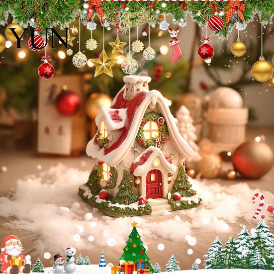 Unique Christmas Gift for Family Snow House Incense Burner, Backflow Holder, Holiday Tabletop Decorations Home Festive Xmas Desktop Figurine
