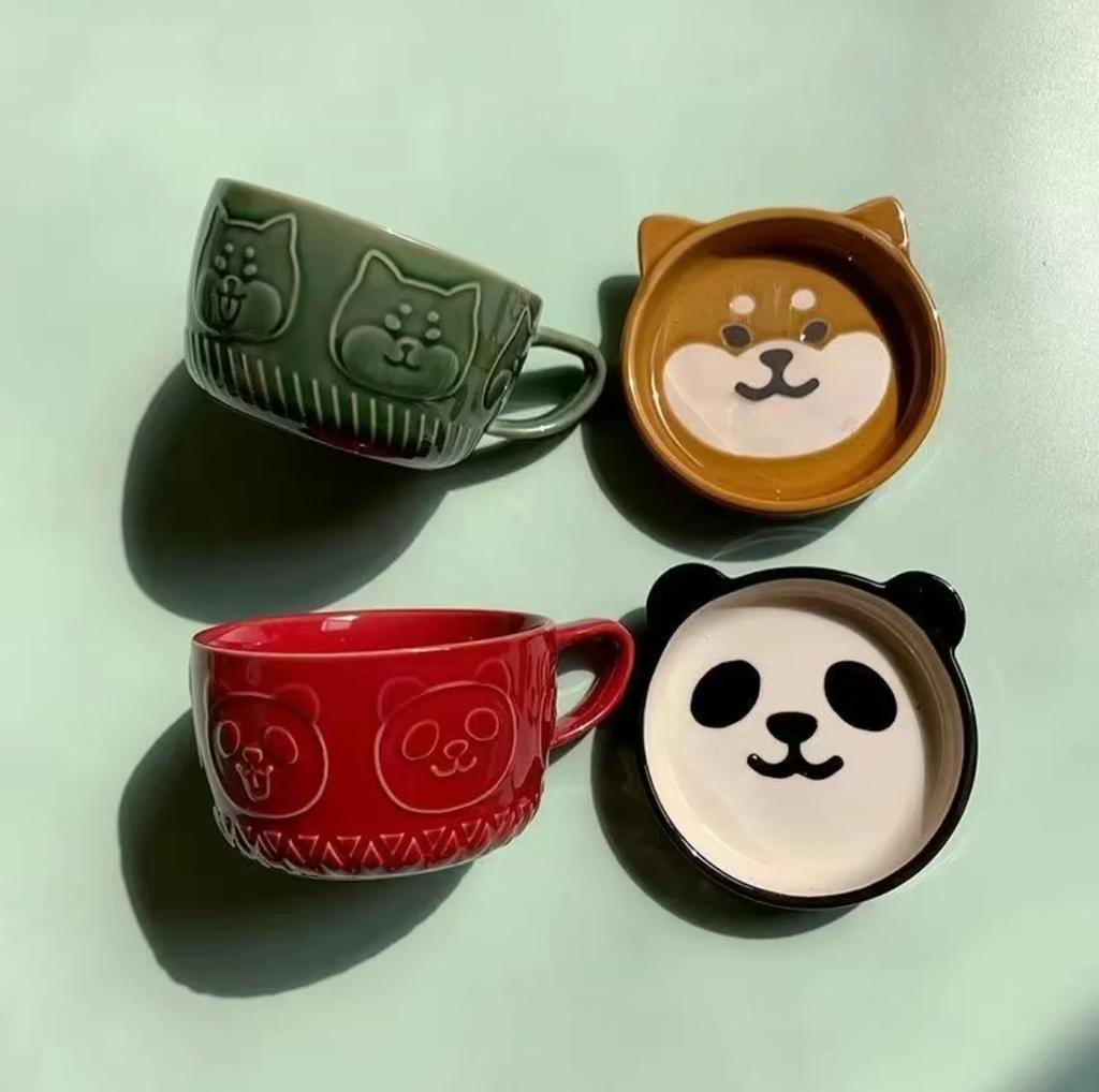 Милая керамическая кружка Японская керамическая мультяшная чашка с котом и крышкой Кофейная чашка Милая чашка для завтрака Креативная чашка для кофе с молоком Пара с крышкой