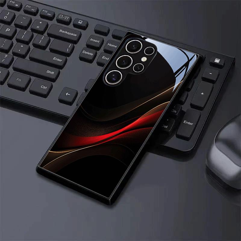 Красное золото шарм рисунок черный стекло чехол для телефона подходит для Samsung Galaxy S26 S25 S24 S22 S21 S20 FE/Ultra/Plus ударопрочный