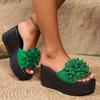 Fashion Large Flower Open Toe One Line Thick Bottom Slippers for Women's 2024 Summer New Fashion Slope Heel Women's Slippers
