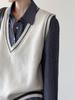 Orange Zhi Retro V-Neck Color Block Knitted Vest - Early Autumn College Girl Style