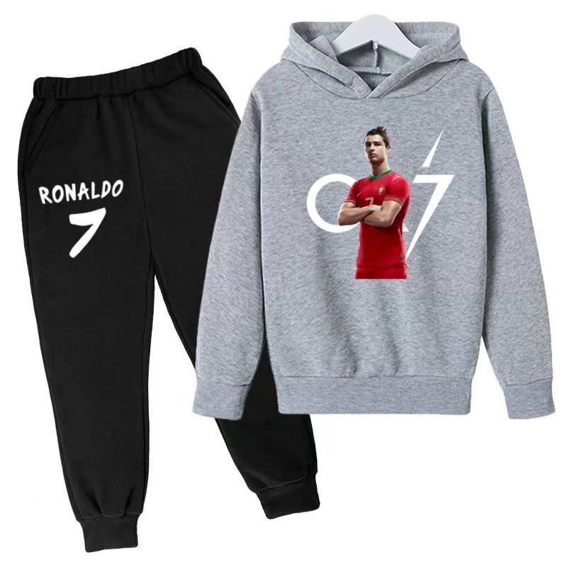 Kids Autumn Fashion Hoodie Boy Girl Toddler Pullover 3-12 Yrs Football Letters CR7 Clothing Casual Top+Pants 2P Brand Sports Set