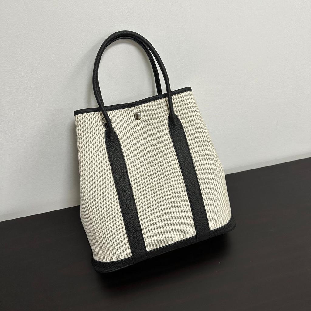 Vertical Canvas with First-layer Cowhide Garden Bag 36 Handbag Fashionable and Casual Lightweight Tote Bag Large-capacity Women's Bag