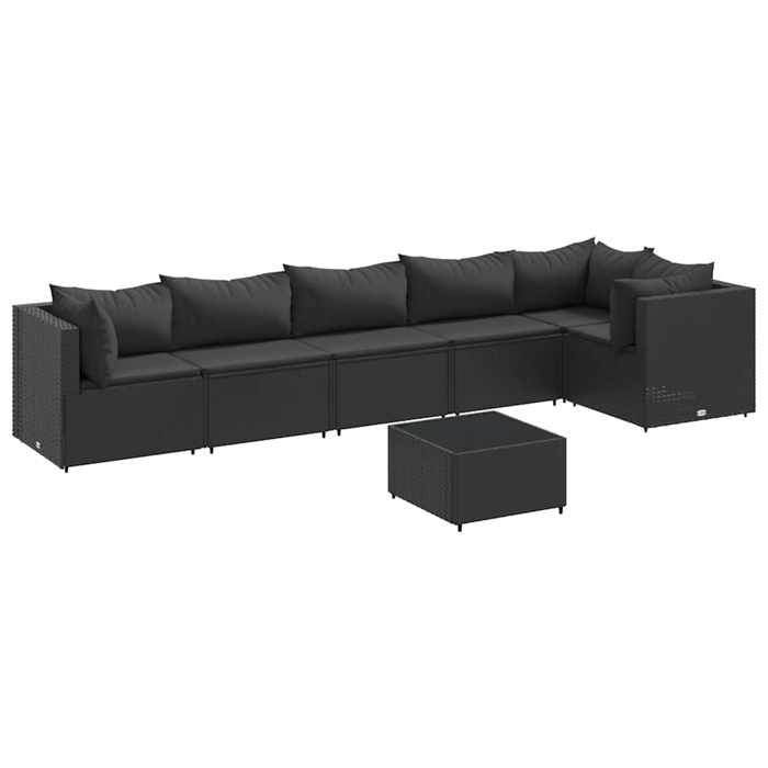 VidaXL Salon de jardin 7 pcs avec coussins Noir Résine tressée, ensemble de canapés d'extérieur, canapé d'angle de jardin, 3308115