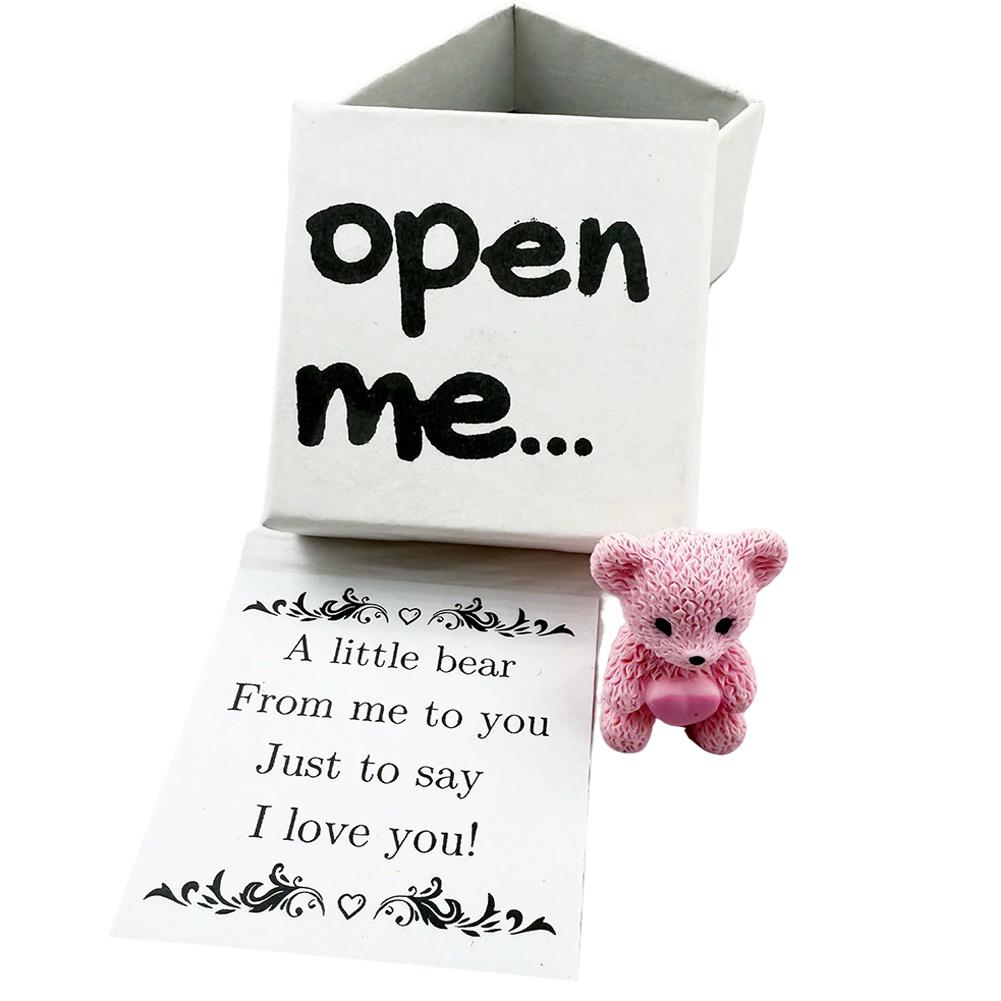 Love Message Teddy Bear Gift Set with I Love You Card Resin Keepsake Open Me Surprise Box for Birthday AnniversaryGraduation
