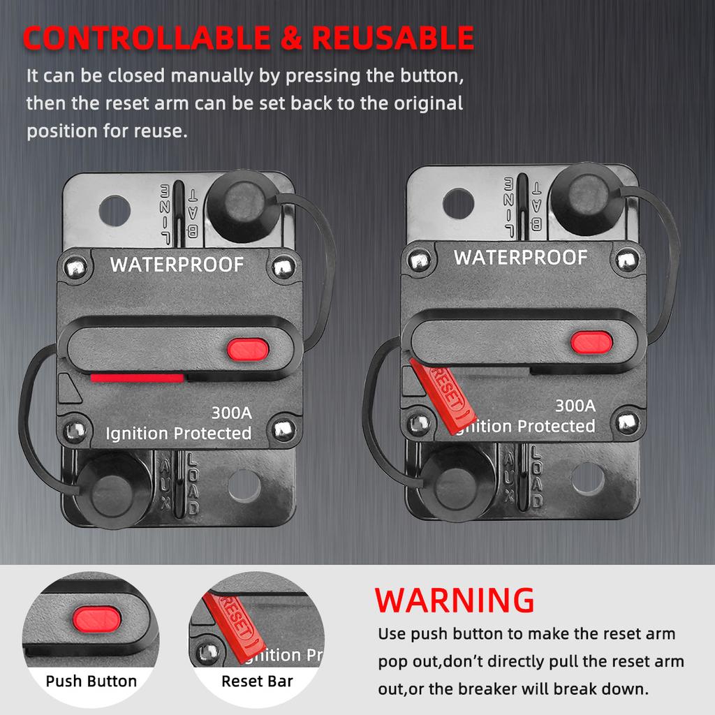 Power Protect Fuse Circuit Breaker Trolling with Manual Reset Fuse Inverter 30A - 300A 12V - 48V DC Waterproof Car Boat Manual for Car Audio System