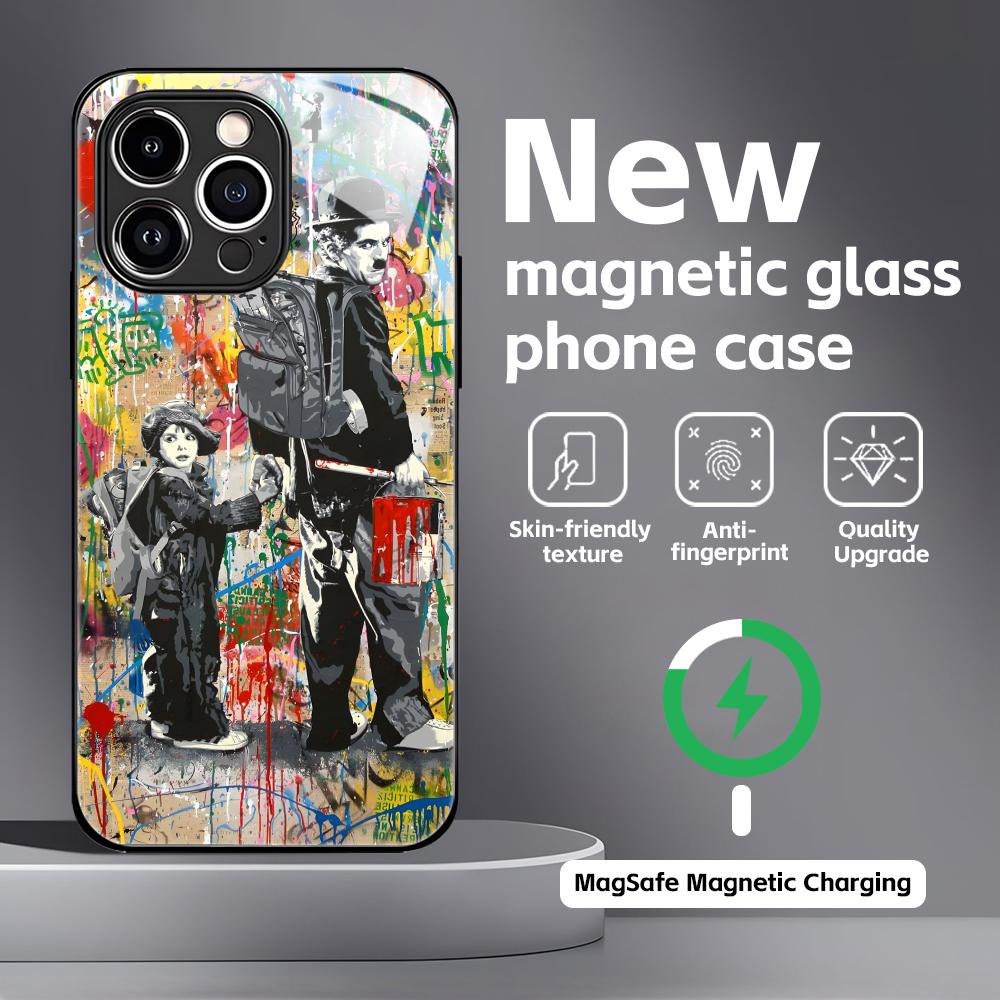 Banksy Graffiti Art Phone Case For iPhone17 16 15 14 13 12 11 X XR XS 8 Plus Mini Pro Max Glass Magnetic Case