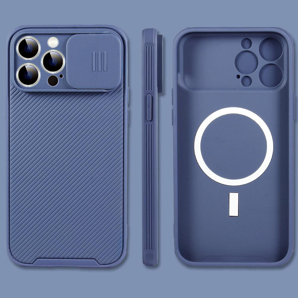 Магнитный чехол с защитой объектива камеры на сдвижной крышке для For Iphone 16 1 14 13 12 11 ProMax Plus для Беспроводной зарядки Мягкий Полный Чехол