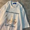 Catching Three Ducks American Retro Fun Printed Short Sleeved Cotton T-shirt Men Women Couple Loose Oversize Top Summer Tees