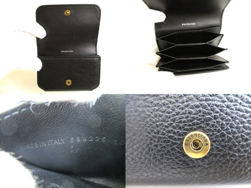 Authentic BALENCIAGA Black Leather Card Holder Accordeon Hold #9698 Refurbished