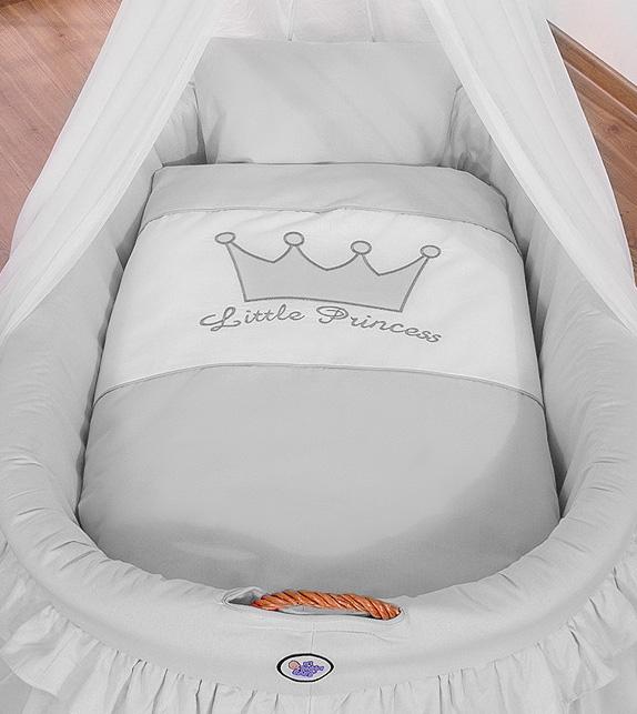 Little Prince Wicker Moses Basket with Canopy - Gray
