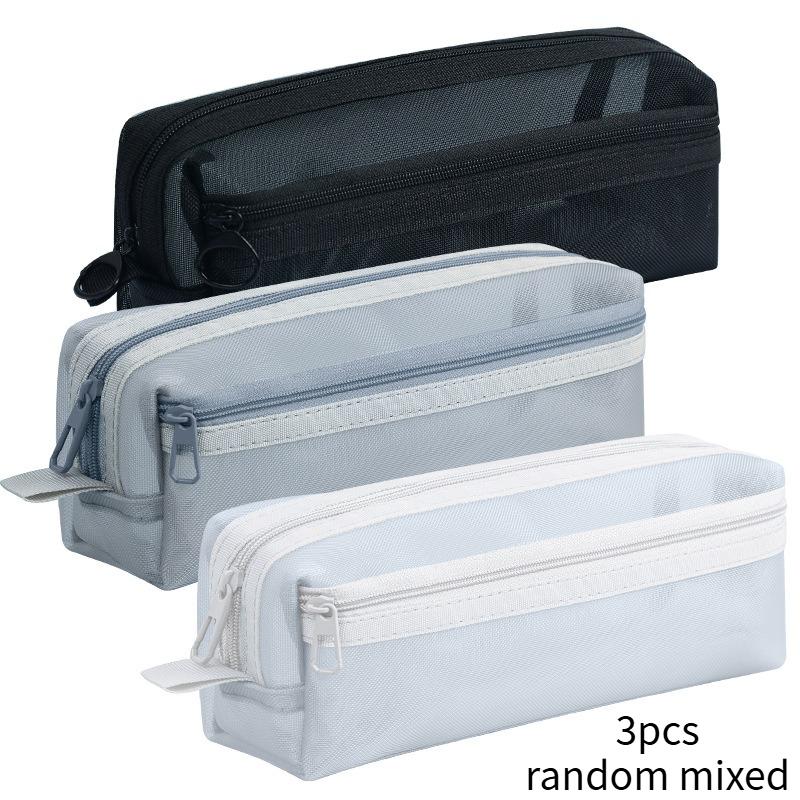 Double Layer Mesh Pen Bag Large Capacity Transparent Stationery Storage Bag Multifunctional Zipper Uses For Exam Organizer