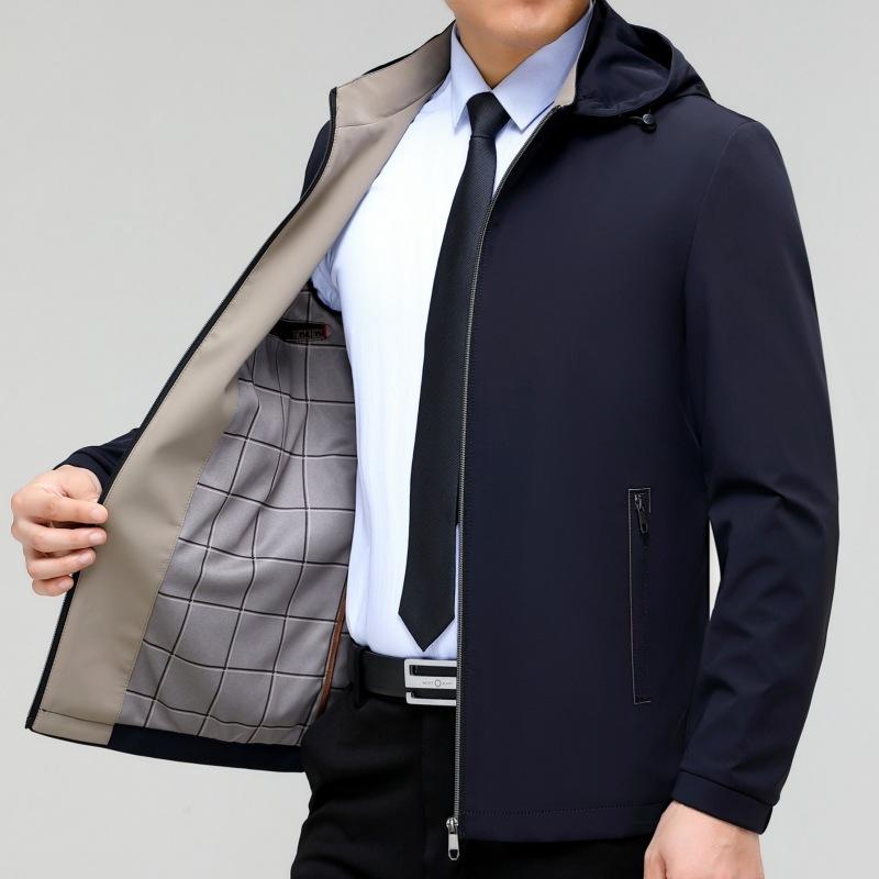 Куртка из шелка для мужчин среднего возраста, осенняя, новая, деловая, повседневная, свободная, с капюшоном, топ для папы высокого класса
