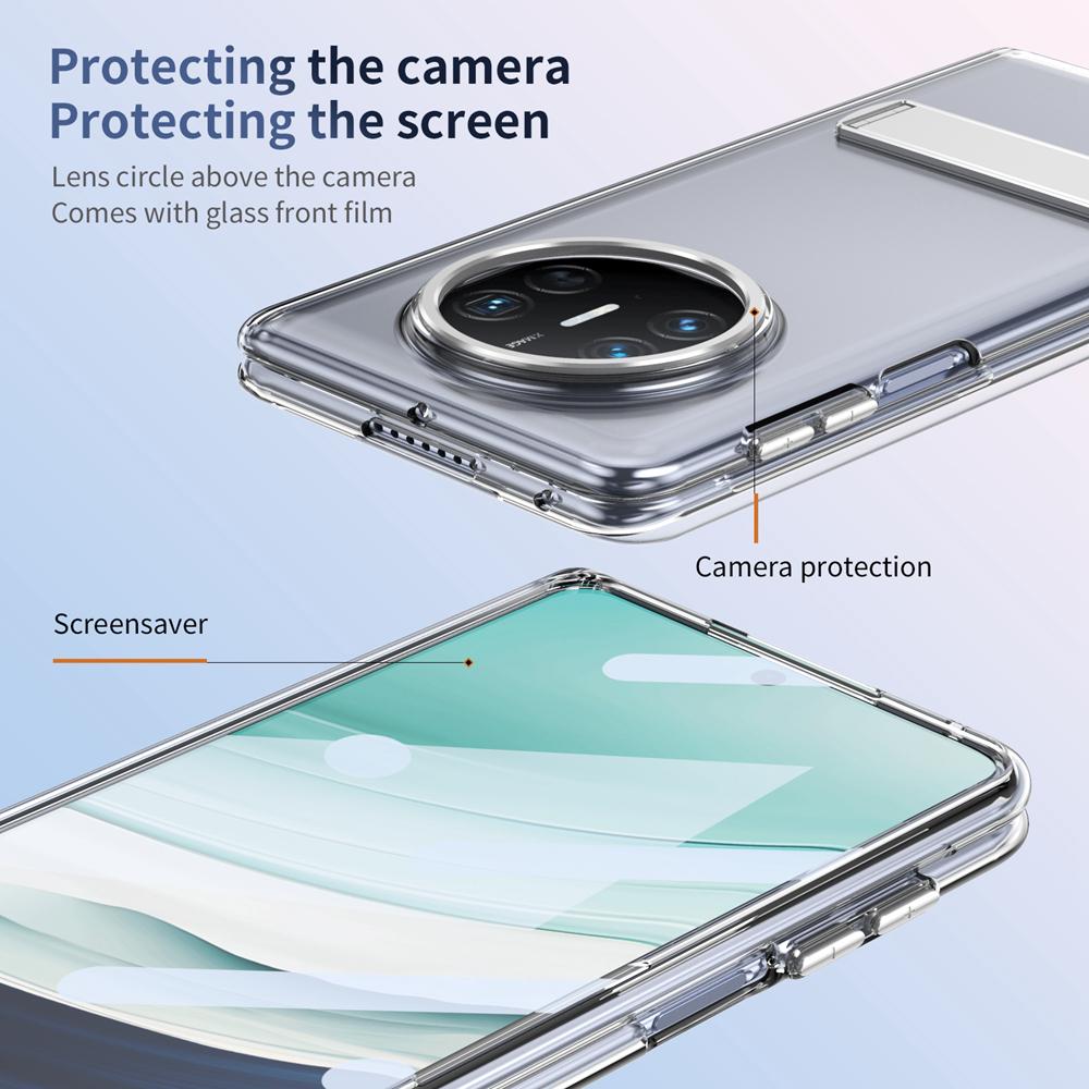 KEYSION Прозрачный чехол для Huawei Mate X6 X5 X3 Жесткий ПК Металлический Подставка Противоударный Чехол для телефона со стеклянным защитным экраном