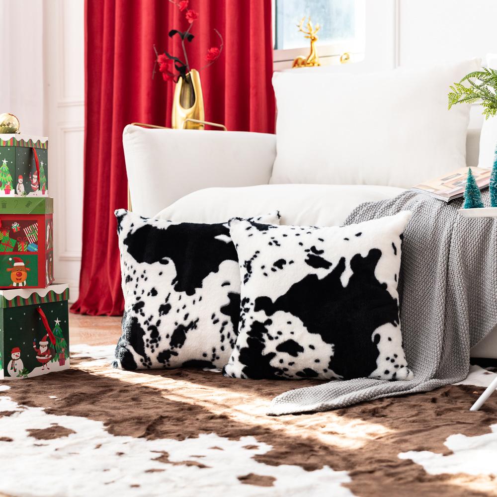 Зимняя утолщенная плюшевая наволочка с коровьим узором, длинный плюш, украшение для отеля, дома, бара, подушка