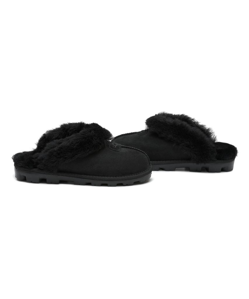 Ugg [Женские] Замшевые тапочки с меховым воротником (Кокетка) - Черный / 5125Blk