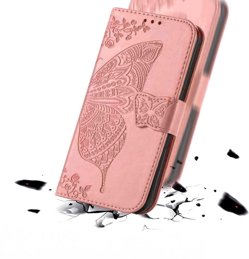 Realme C71 Butterfly Flip Case, Rose Gold