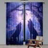 2Pcs Wolf Curtain Magical Forest Night Starry Moon Star Purple Misty Big Tree Flower Lantern Decor Curtains Suitable For Living