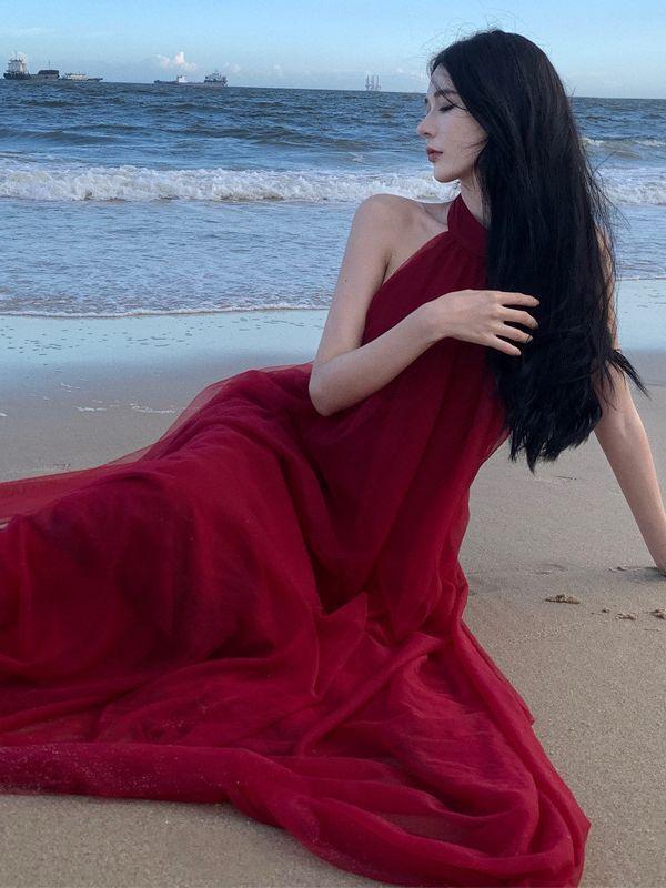 Фея Сетчатое Платье на Шею Платье с Открытой Спиной Платье для Свадебного Тоста Платье для Выхода Свадебная Сетка Утреннее Платье Женское Длинное Платье