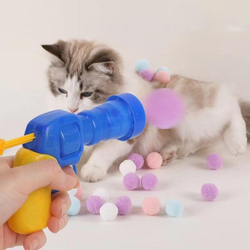 20PCS Cat Toy Interactive High Fun Toy Gun Plush Ball Firing Gun Silent Polyester High Bounce Ball Fun Cat Stick
