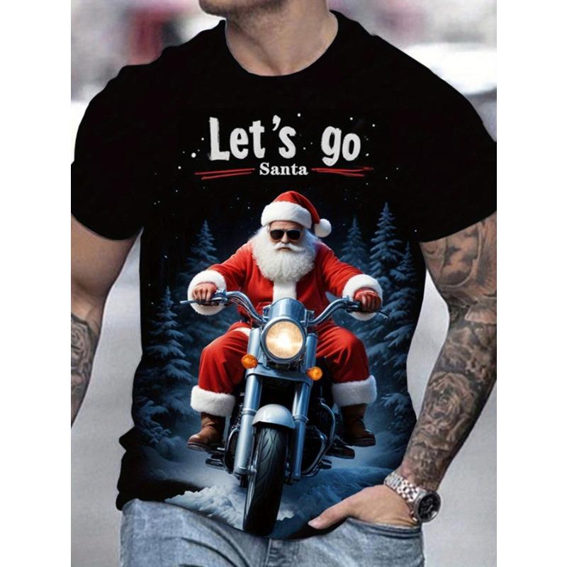 Christmas Elk 3D Print Men's T Shirt Casual O-neck Short Sleeve Tops Funny Santa Claus Pattern Oversized T-shirts X'mas Clothing