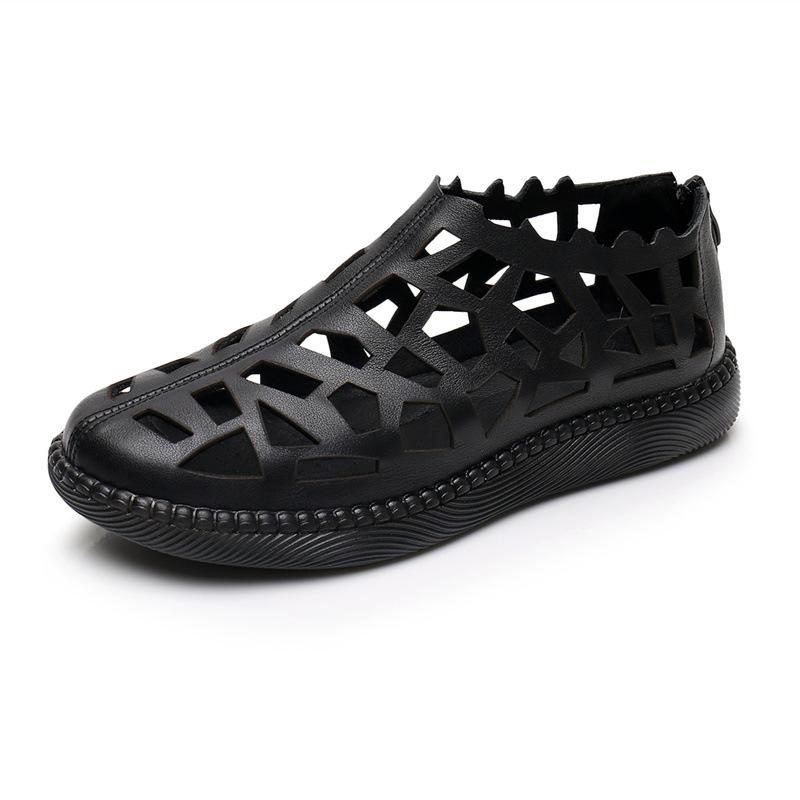 Летняя новая женская обувь из натуральной кожи, полые сандалии, дышащая женская обувь из коровьей кожи, женская повседневная обувь на плоской подошве, большой размер 43