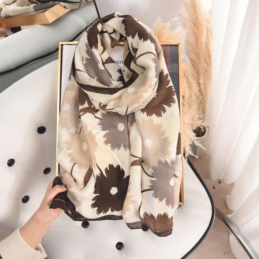 Шарф из искусственного хлопка и льна для женщин, модный весенне-летний, тонкий, пасторальный, с цветочным принтом, шелковый шарф, высококачественная шаль для темперамента