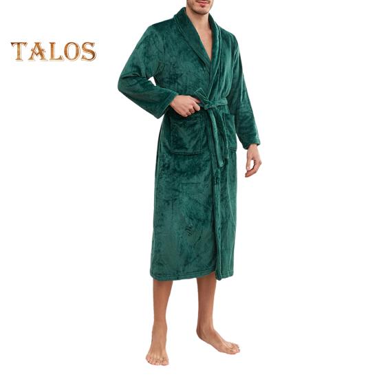 Мужская зимняя ночная рубашка из плотной фланели, теплая, с узкой талией и поясом на шнуровке, однотонные карманы с лацканами, отличное впитывание воды, средняя длина, домашняя одежда для спа-отеля