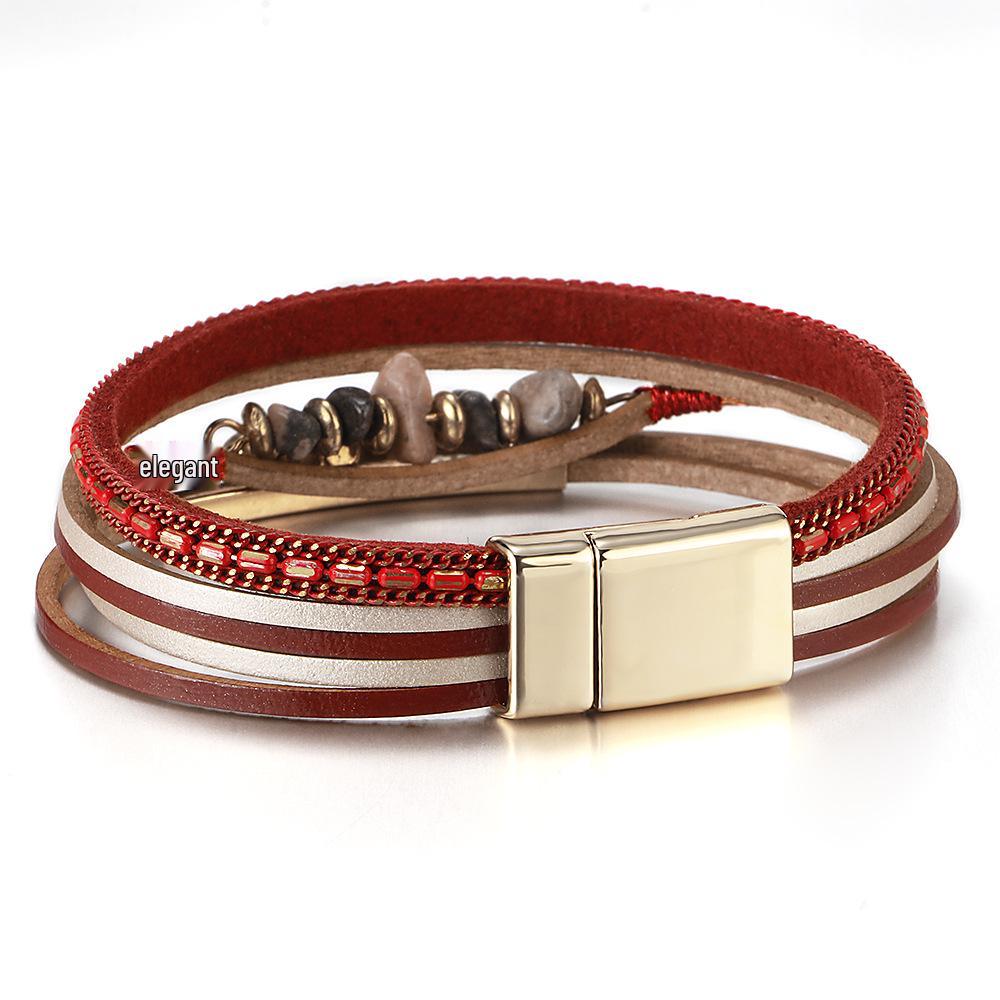 День матери 2024 Богемный браслет из натурального камня с магнитной застежкой - Женский летний дизайн с медной трубкой