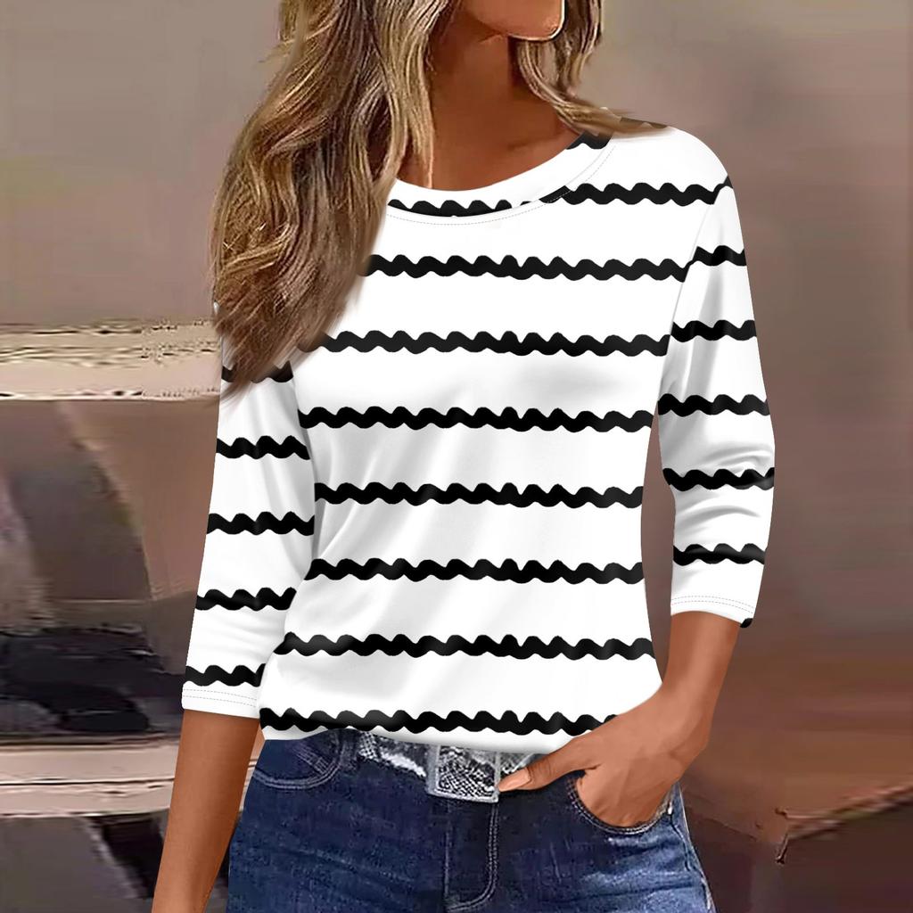 Женская модная повседневная свободная футболка с круглым вырезом и рукавами 3/4 с принтом, женский топ