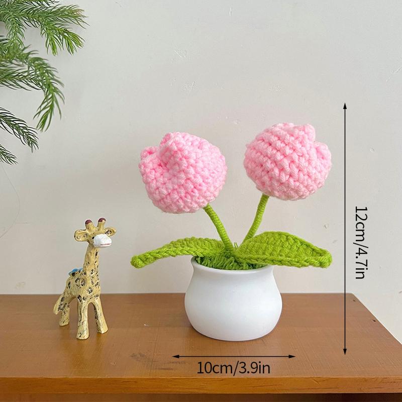 Mini Cute Crochet Flower Hand-Woven Simulation Flower Sunflower Potted Plants Knitted Finished Flowers Home Garden Decoration
