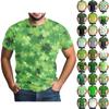 St. Patrick's Adult Green Crew-neck Short-sleeved Printed Green Three-leaf T-shirt