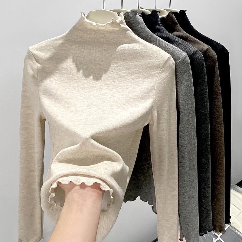 60 fungus edge semi-turtleneck bottomed shirt women's season slim-fitting versatile lace knitted sweater