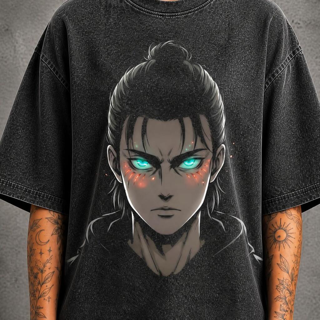 Eren Yeager AOT Loading Mineral Washed Graphic Shirt | Heavyweight Oversized Tee | Vintage Streetwear