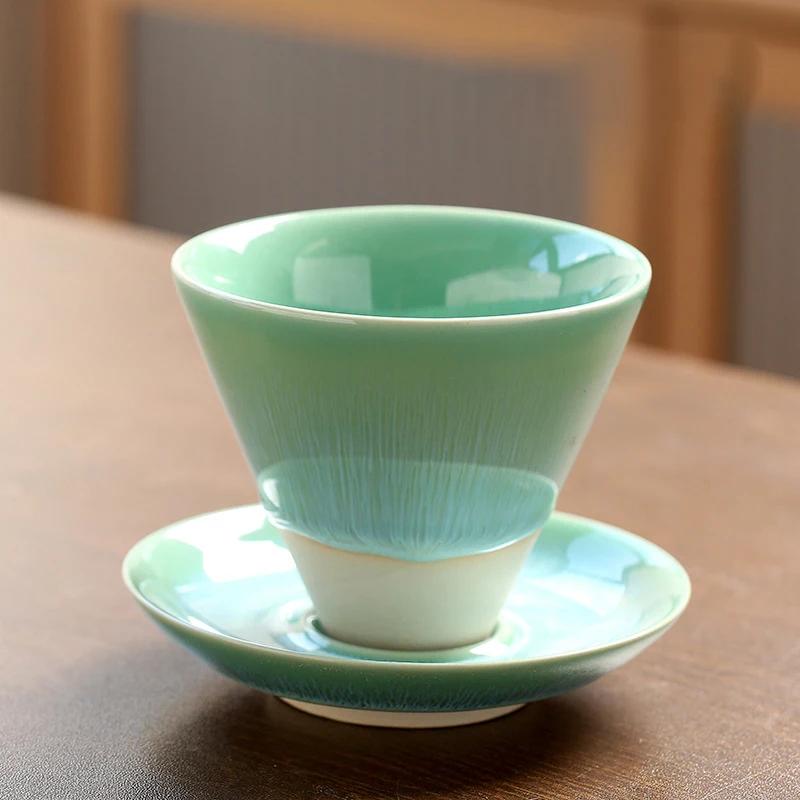 Японская креативная коническая плавная глазурованная грубая керамическая ретро-чашка для кофе Керамическая чашка для латте Цветочная чашка Тарелка Домашний кухонный чайный сервиз