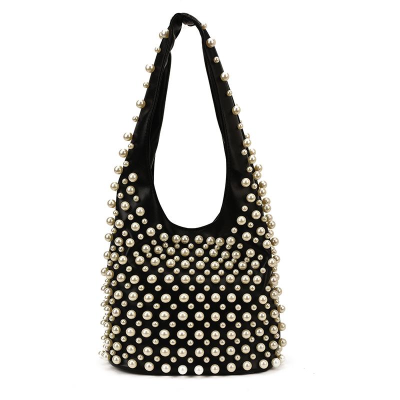 Luxury Fashion Design Full Inlaid Pearl Tote Bag Brand High-end Party Handbags Commuter Underarm Bag Travel Single Shoulder Bag