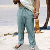 Men Pants Drawstring Elastic Waist Straight Leg Loose Solid Color Pockets Sweat Absorption Daily Wear Casual