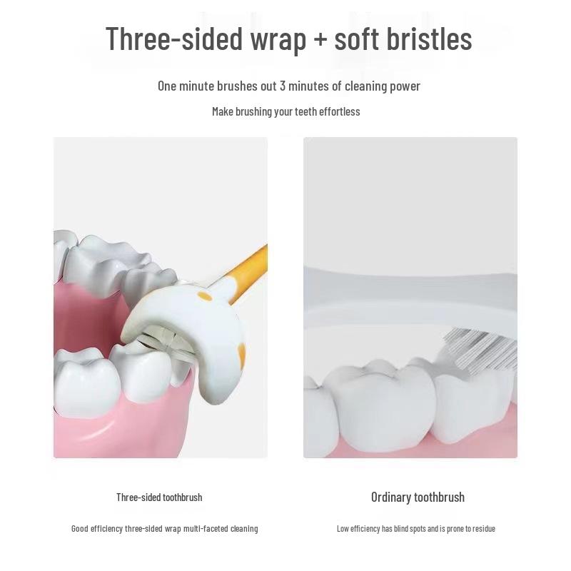 Трехсторонняя U-образная зубная щетка с мягкой щетиной и скребком для языка для взрослых
