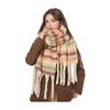Winter Scarf Cashmere Feel Plush Scarf with Tassel Decoration Thickened Warm Plaid Pattern Winter