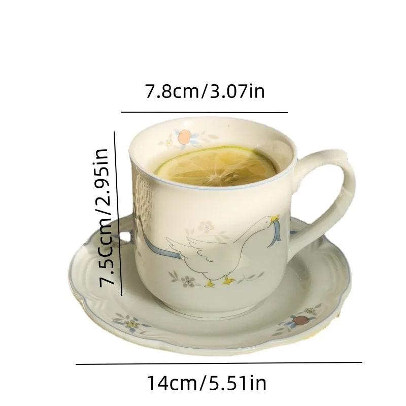 1set Swan Ceramic Coffee Cup and Saucer Set Afternoon Tea Tableware Mug Dessert Plate Kitchen Mug Ceramic Cup Spoon-Free