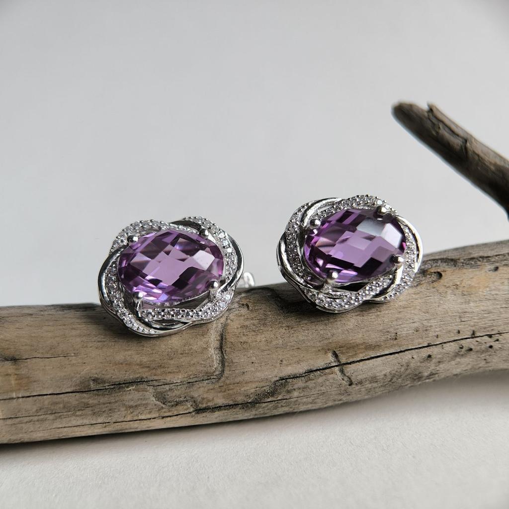 Серебряные серьги с александритом 16.513ct, фианитами (2187608)