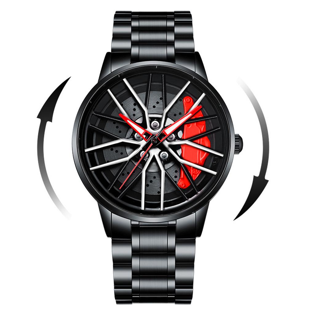 New Men's Watch 42mm Rotating Dial Car Clock Stainless Steel Strap Fashion Sports Style 3Bar Quartz Movement Casual Watches