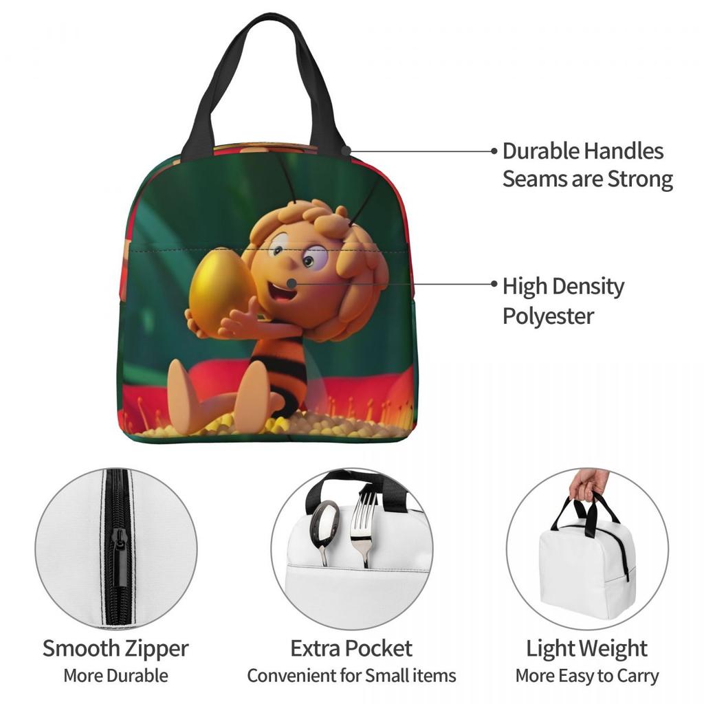 Maya The Bee With Flowers Cartoon Insulated Lunch Bags Food Bag Portable Thermal Cooler Lunch Boxes For Picnic
