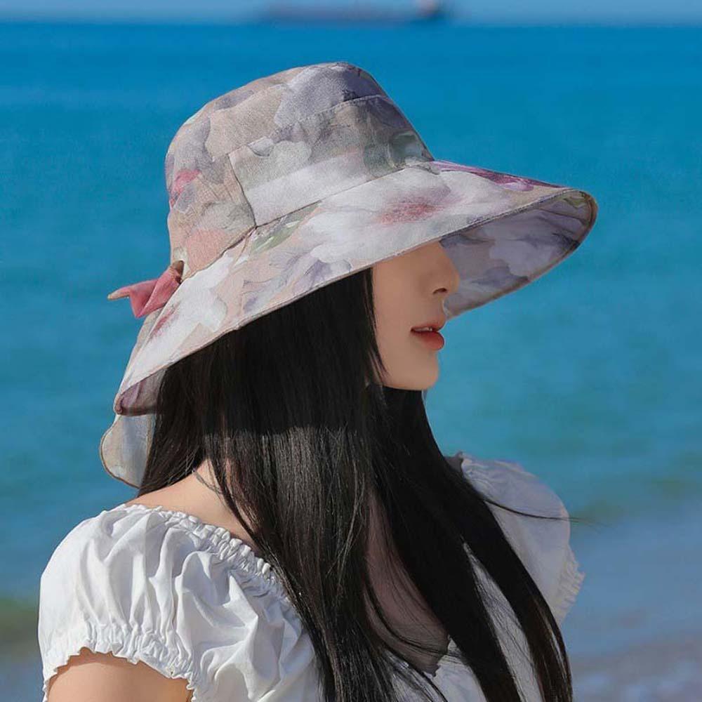 Foldable Thin Bow Sunshade Cap Portable Summer Basin Cap Folding Sun Cap Women Fisherman Hat Beach