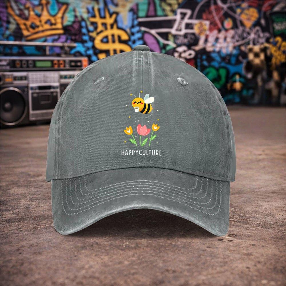 pc Unisex HAPPYCULTURE Bee Coffee Vintage Washed Baseball Cap  Unisexs Trendy Hat  Versatile Duckbill Cap  Fun Print  A Uniqu