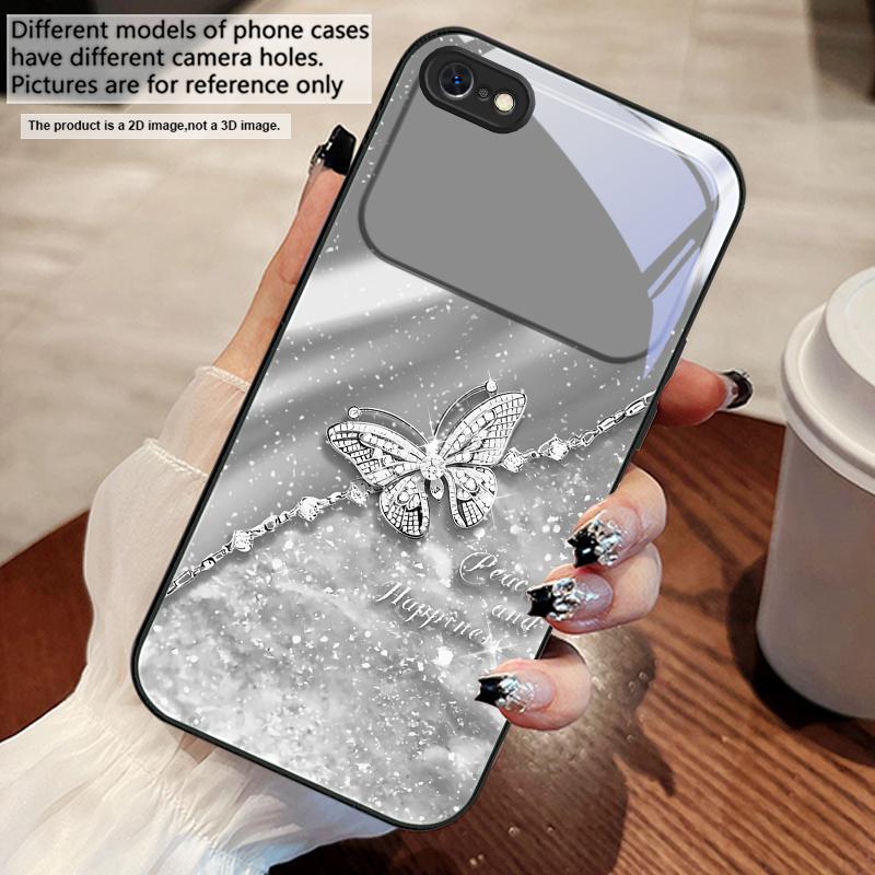 Элегантная синяя бабочка Для iPhone 17 Air 16 E 15 14 13 Plus 12 mini 11 17 Pro Max XR Xs Max 16E 7 8 Закаленное стекло Чехол для телефона